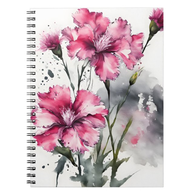 Caderno Espiral Dianthus - Flores aquarela (Frente)