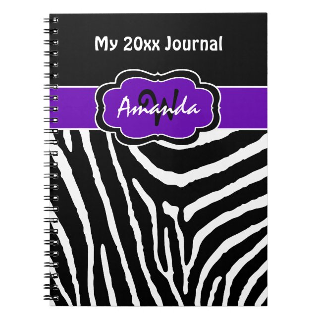 Caderno Espiral Diário 2 da Zebra Negra Roxa Personalizada (Frente)