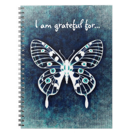 Caderno Espiral Diário azul da gratitude da borboleta