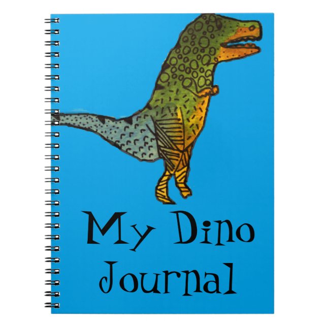 Caderno Espiral Diário bonito azul de T-Rex Dino do dinossauro (Frente)