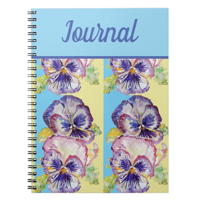 Caderno Espiral Diário Book Pansy Flor Roxo - Arte de Aquarela (Frente)