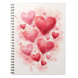 Caderno Espiral Diário Corações Aquarela