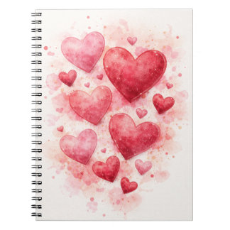 Caderno Espiral Diário Corações Aquarela