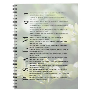 Caderno Espiral Diário Cristão Floral Branco Suave Salmo 91