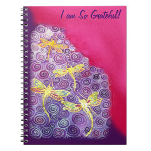 Caderno Espiral Diário da gratitude: Imagem de seda da libélula