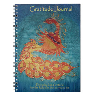 Caderno Espiral Diário da gratitude: Pintura de seda do pavão po