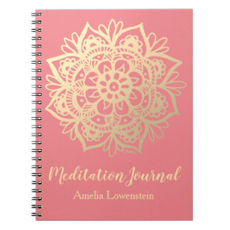 Caderno Espiral Diário da Meditação Mandala Dourada e rosa