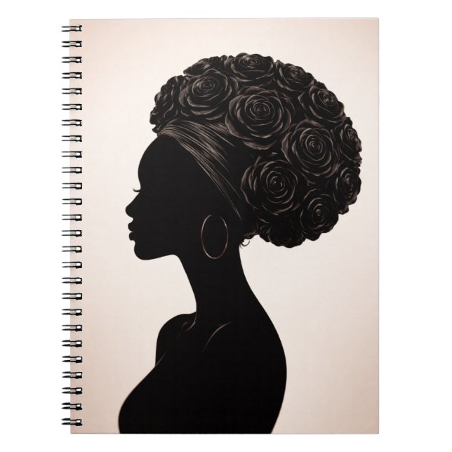 Caderno Espiral Diário da Silhueta da Mulher Negra Empoderada (Frente)