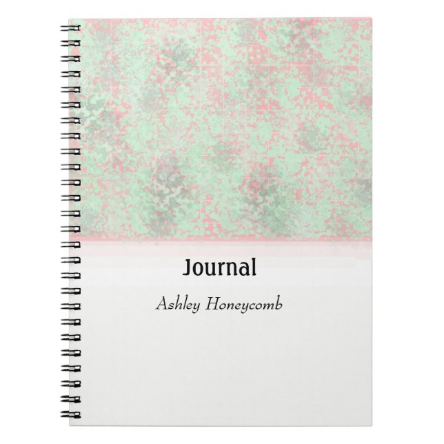 Caderno Espiral Diário de Abstrato de espaçador rosa e verde (Frente)