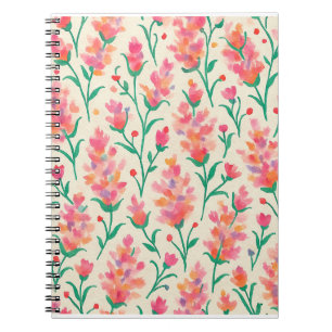 Caderno Espiral Diário de Aquarela Floral Rosa e Verde