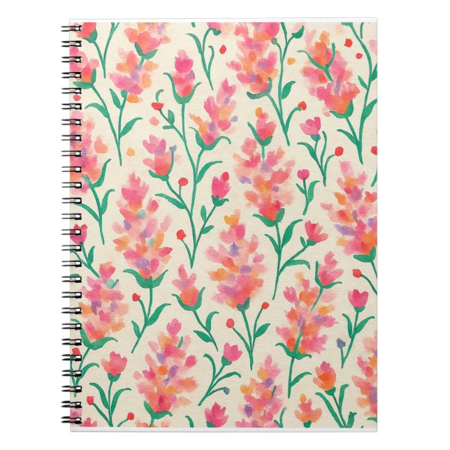 Caderno Espiral Diário de Aquarela Floral Rosa e Verde (Frente)