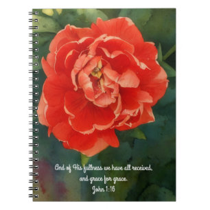 Caderno Espiral Diário de Bíblia de Fé Verso de Rosa vermelha
