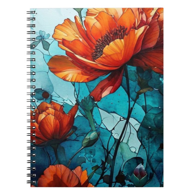 Caderno Espiral Diário de Bloco de Notas do Red Poppies (Frente)