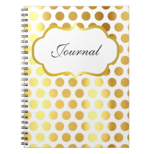 Caderno Espiral Diário de bolinhas branco e ouro