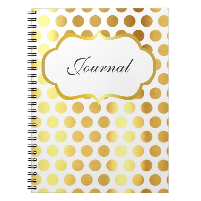 Caderno Espiral Diário de bolinhas branco e ouro (Frente)