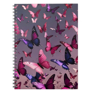 Caderno Espiral Diário de borboleta rosa e roxa