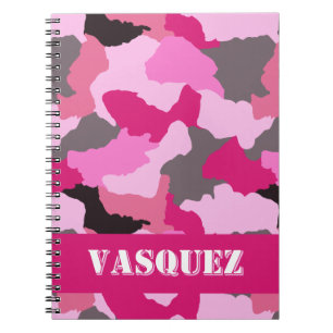 Caderno Espiral Diário de Camo Rosa Personalizado