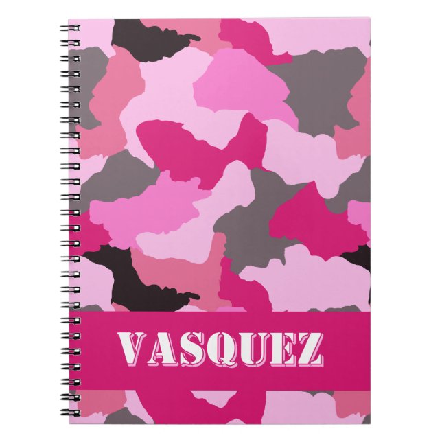 Caderno Espiral Diário de Camo Rosa Personalizado (Frente)