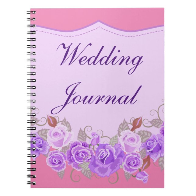 Caderno Espiral Diário de Casamento Floral Roxo Elegante (Frente)