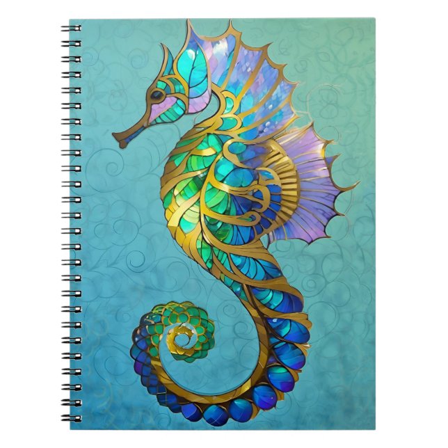 Caderno Espiral Diário de cavalo marinho Dourado mágico (Frente)