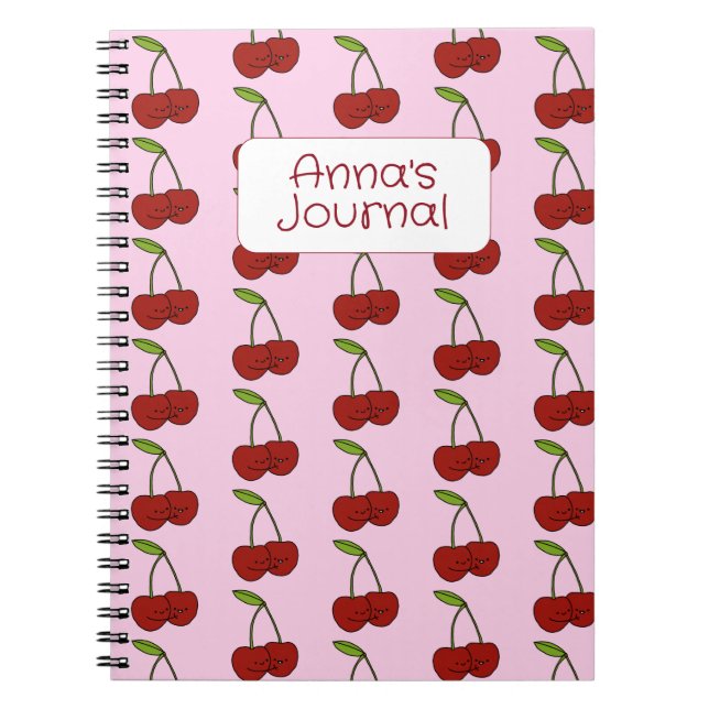 Caderno Espiral Diário de Cerejas Kawaii para Meninas (Frente)