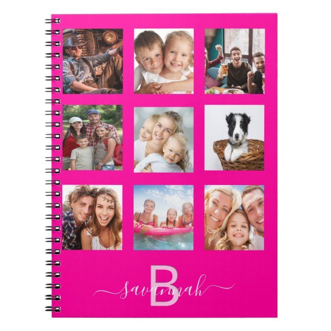 Caderno Espiral Diário de colagem de fotos personalizadas monogram (Frente)