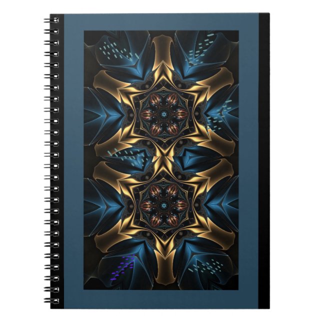Caderno Espiral Diário de Design Azul e Dourado Selvagem de Notebo (Frente)
