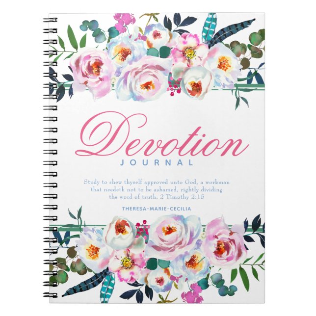 Caderno Espiral Diário de Devoção Chamada Floral de Aquarela Elega (Frente)