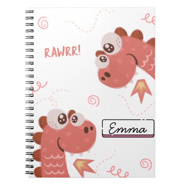 Caderno Espiral Diário de Dinossauro Fofo para Meninas – Divertido (Frente)