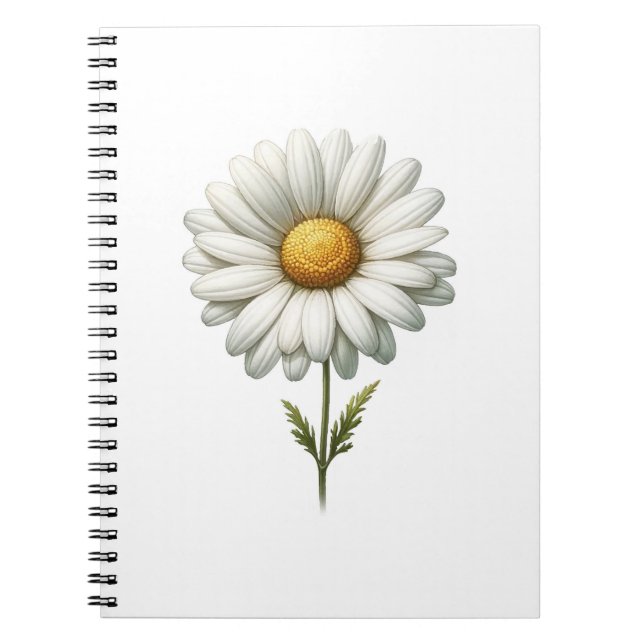 Caderno Espiral Diário de Erva de Flor de Margarida Branca Única (Frente)