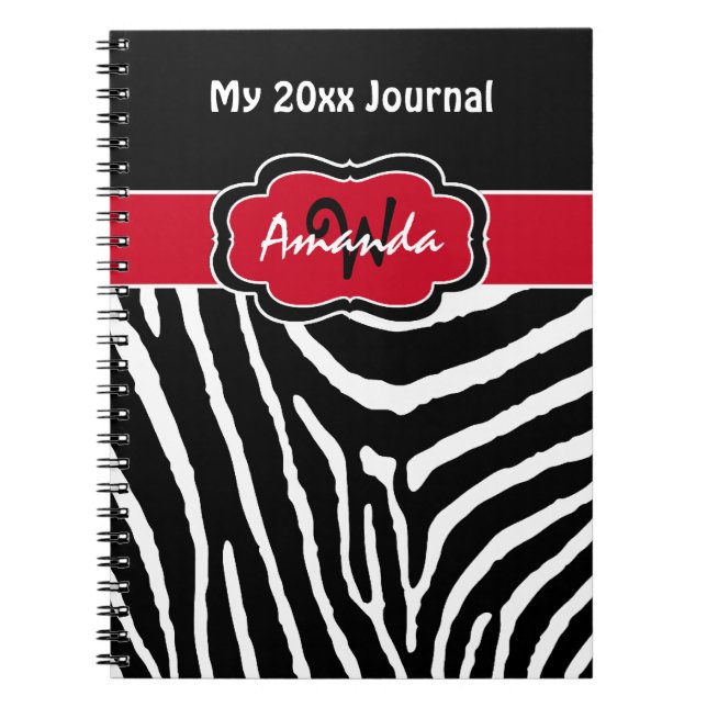 Caderno Espiral Diário de faixa de zebra branca branca-negra perso (Frente)