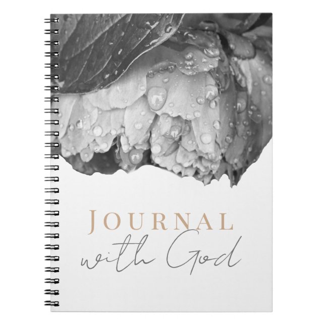 Caderno Espiral Diário de Flor de Pênia Negra e Branca com Deus (Frente)