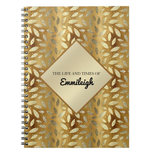 Caderno Espiral Diário de Folhas Douradas Personalizadas (Frente)