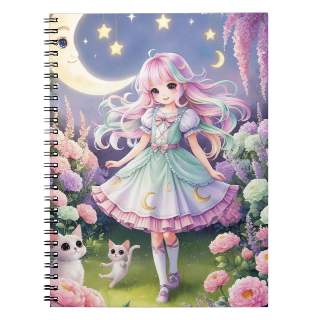 Caderno Espiral Diário de Garota Mágica Kawaii - Notebook de Gato  (Frente)