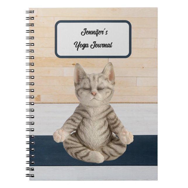 Caderno Espiral Diário de Gato de Yoga Personalizado (Frente)