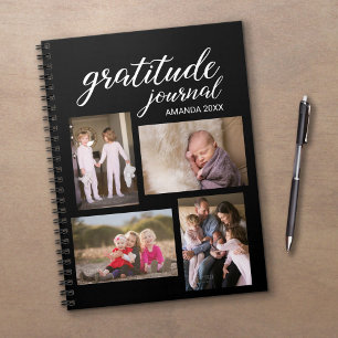 Caderno Espiral Diário de Gratidão 4 Colagem de Fotos em Preto