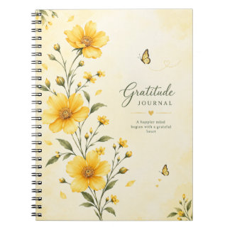 Caderno Espiral Diário de Gratidão com Flores Amarelas 