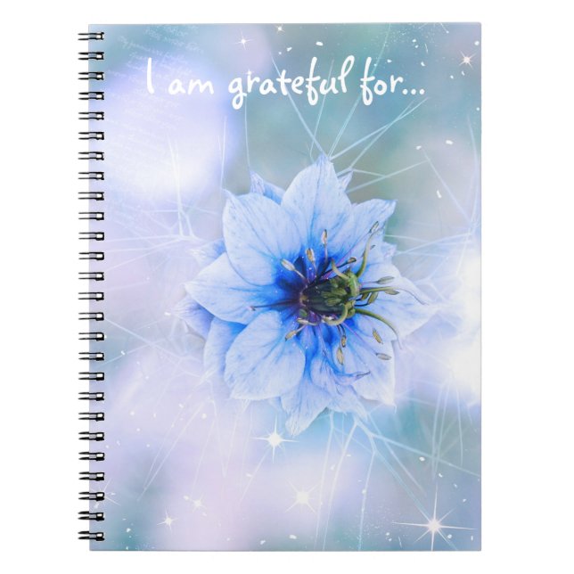 Caderno Espiral Diário de Gratidão da Flor Azul Esparso (Frente)