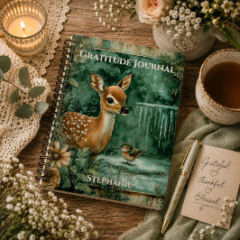Caderno Espiral Diário de Gratidão de Cervo da Floresta com Monogr