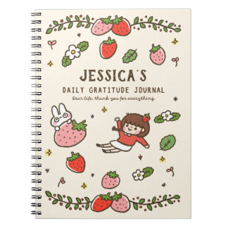 Caderno Espiral Diário de Gratidão de Morango Personalizado