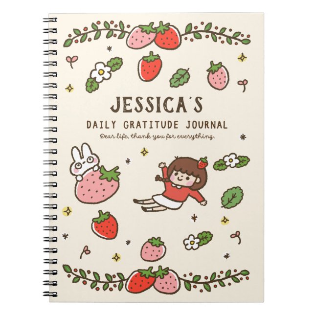 Caderno Espiral Diário de Gratidão de Morango Personalizado (Frente)