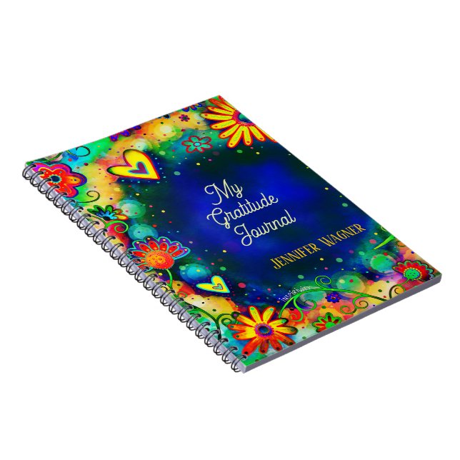 Caderno Espiral Diário de Gratidão de Nome Personalizado Floral Az (Lado Direito)