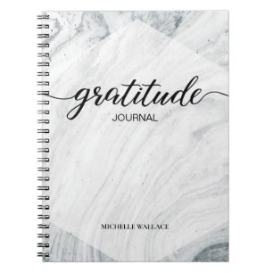 Caderno Espiral Diário de Gratidão de Script Marble Personalizado