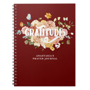 Caderno Espiral Diário de Gratidão Floral Personalizada Rosa Verme