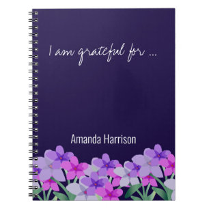 Caderno Espiral Diário de Gratidão Flórida Lilás Rosa Personalizad