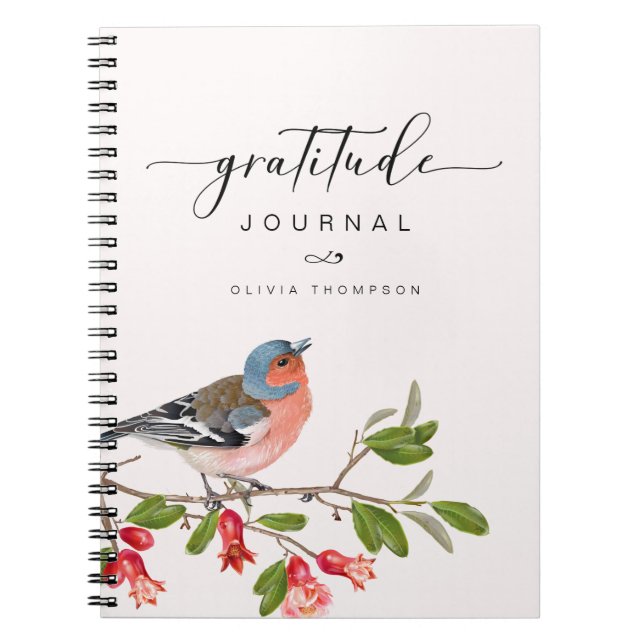 Caderno Espiral Diário de Gratidão Foliage para Pássaros, rosa per (Frente)