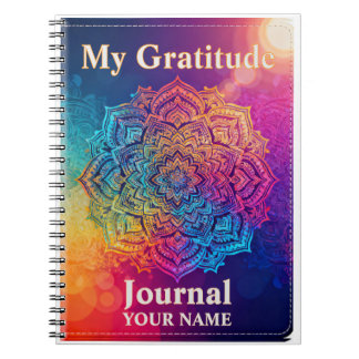 Caderno Espiral Diário de Gratidão Mandala com Nome Personalizado