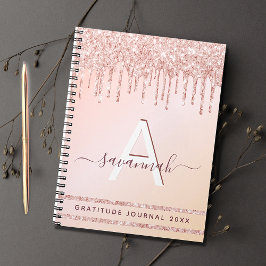 Caderno Espiral Diário de gratidão monograma rosa dourado brilho r