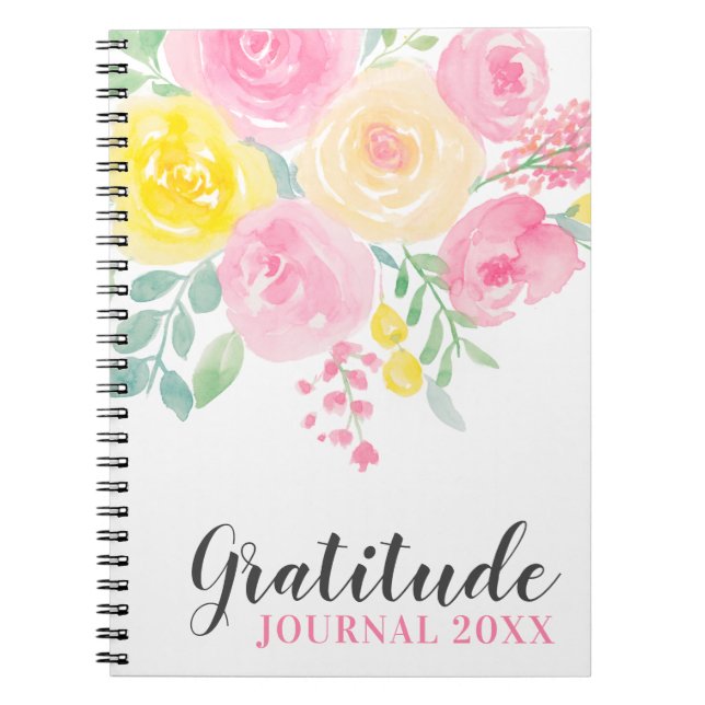 Caderno Espiral Diário de gratidão para com as rosas amarelas cor- (Frente)