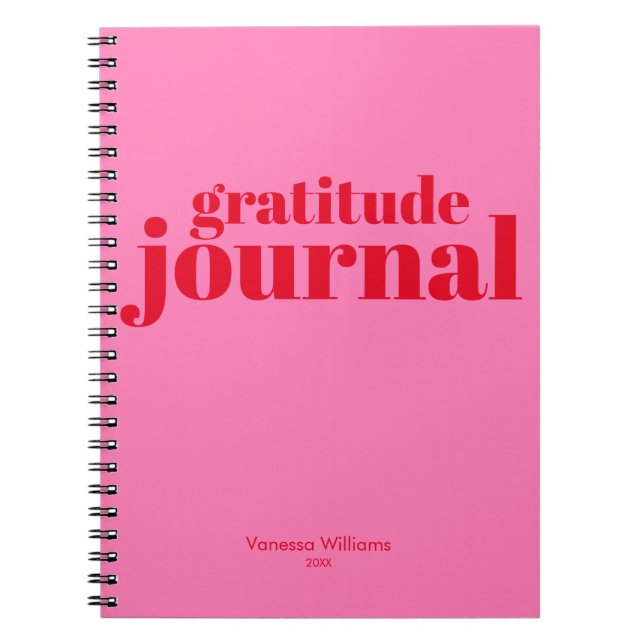 Caderno Espiral Diário de Gratidão Vermelho Moderno Negrito - Rosa (Frente)